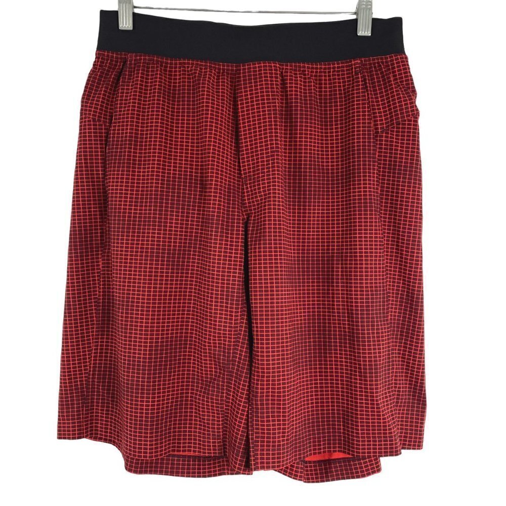 Lululemon Core Shorts Men's Medium Red Black‎ Grid Unlined Athletic